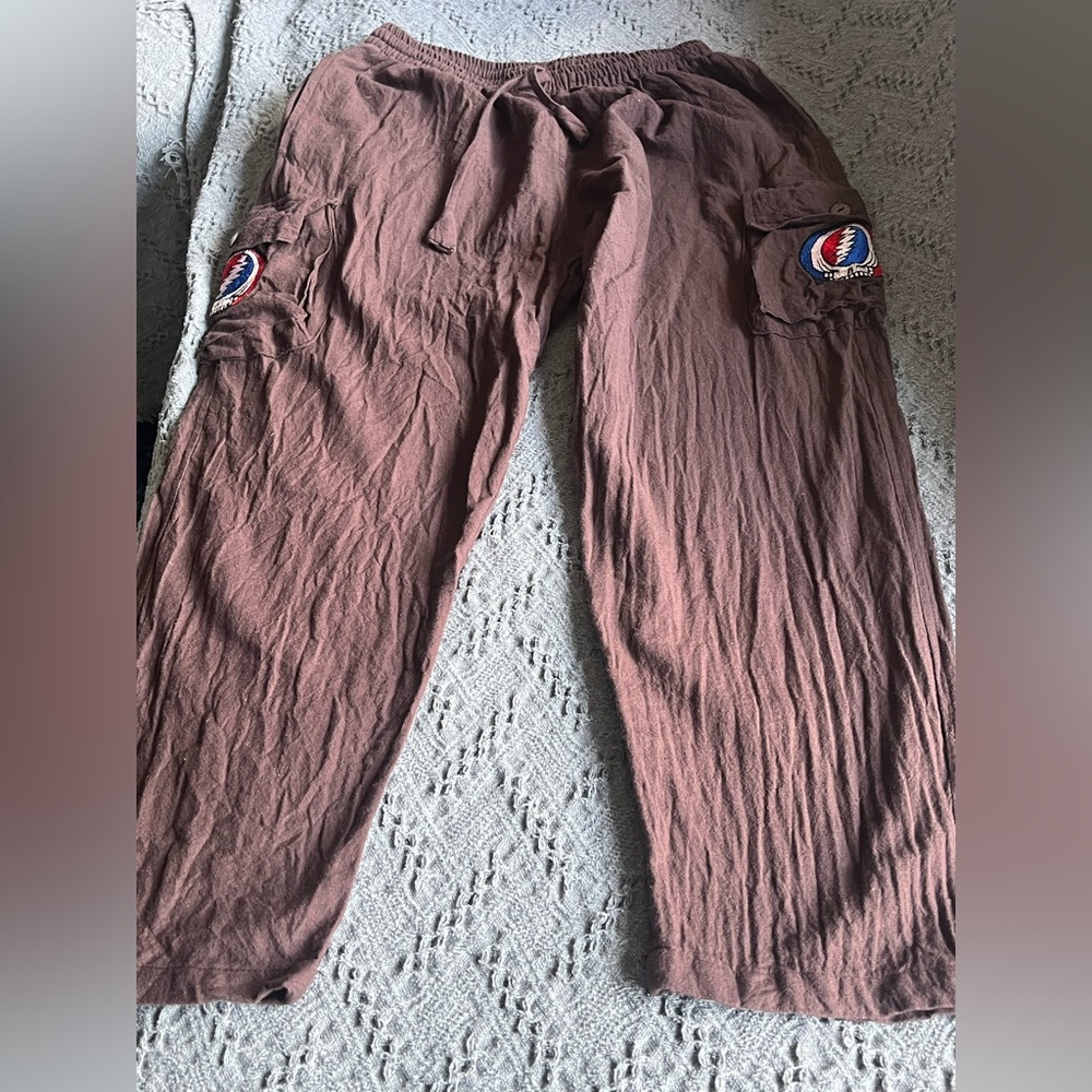 Brown Cargo Pants with Grateful Dead Patches